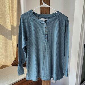 Sonoma Dusty Blue Waffle Knit Henley Top, Size L